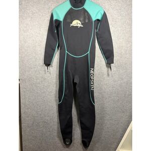 Neopskin Womens Full Body Wetsuit Black Teal Long Sleeve Back Zip Size M
